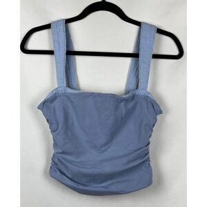 NWT Free People Two Toned Ruched Tank Top Faded Denim Combo Blue Size S Cami